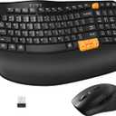 Wireless Keyboard and Mouse Combo, 2.4G Wave Keys Ergonomic Keyboard with Palm Rest and 3 DPI Silent Mouse, Compact Size for Natural Typing, Spill-Resistant, for Windows/PC/Laptop/Mac(Black)