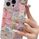 siduater Hand Strap Holder Case for 6.7" iPhone 15 Pro Max with Kickstand - Wrist Strap Band Soft Design Shockproof Cover, Adjustable Handle Grip Loop for iPhone 15 Pro Max 6.7 Inch, Floral Pink