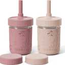 Fimibuke Toddler Cups Spill Proof, 8 OZ Sippy Cups for Kids Girl Boy, Leak Proof Stainless Steel Tumbler with Lid, Silicone Straw & Sleeve, BPA Free Dishwasher Safe Water Bottle Snack Container 2 Pack