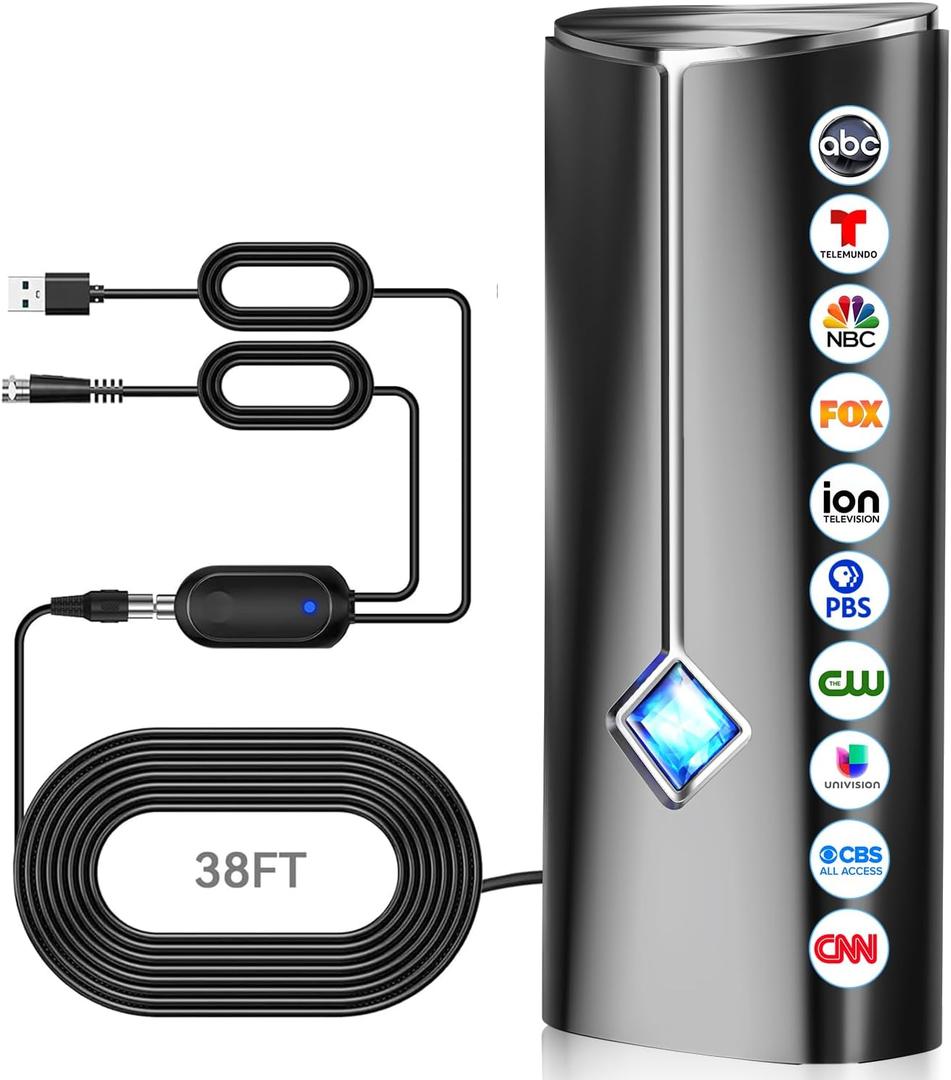 2026 Strongest TV Antenna, 4500+ Miles Range Digital Antenna for Smart TV Indoor Outdoor with Amplifier, 360 Reception HDTV Antenna for Local Channels Supports 8K,4K,1080P for All TVs-38FT Coax Cable