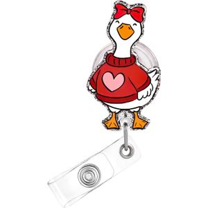2 x Valentines Badge Reel,Cute Goose Acrylic Badge for ID Card Badge,Fun Telescoping Retractable Badge Holder Alligator Clip Accessories for Nurse,Medical Worker,Nursing Student,Teacher (Style4)