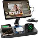 30W Charging Station for Apple Products, Foldable Wireless Charger with Clock Display&7 Color Light, Wired Charging for iPad/Tablet Charging Station for iPhone17, for Apple Watch10 for AirPods4(Black)