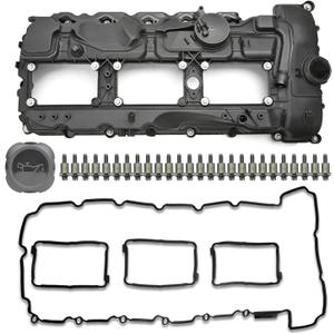 MITZONE N55 Engine Valve Cover with Gasket Bolts Kit & Oil Cap for BMW 2010-2017 335i 535i 2011-2019 X5 X3 X6 2013-2015 740i 740Li 3.0L Part# 11127570292 (Black-New)