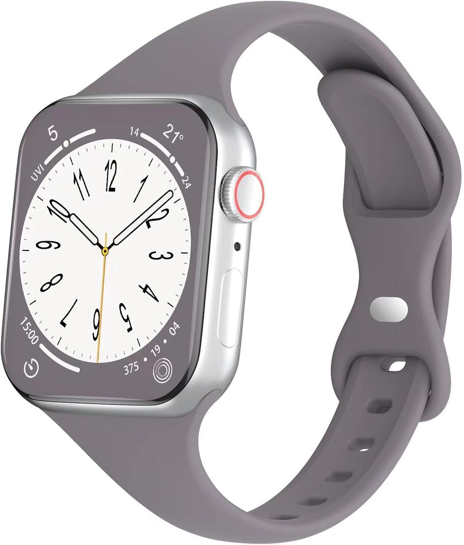 Sport Slim Silicone Bands Compatible for Apple Watch Band 38mm 42mm 40mm 44mm 41mm 45mm 46mm 49mm, Thin Narrow Replacement Strap Wristband for iWatch Series 11/10/9/8/7/SE/6/5/4/3/2/1/Ultra Women Men (Coastal Grey)