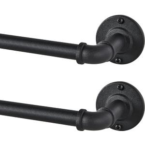 2 Pack Industrial Curtain Rods for Windows 48 to 84 Inches, Blackout Wrap Around Curtain Rod, for Indoor and Outdoor, 5/8 Inch Diameter, 35 to 75 Inches, Black