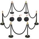 CAMMOO 6pcs Sturdy Stanchion Posts, 6pcs High Quality Black Velvet Ropes, Water/Sand/Concrete Fillable Leakproof Base, Crowd Control Barriers for Birthday, Prom, Business, Wedding, Red Carpet