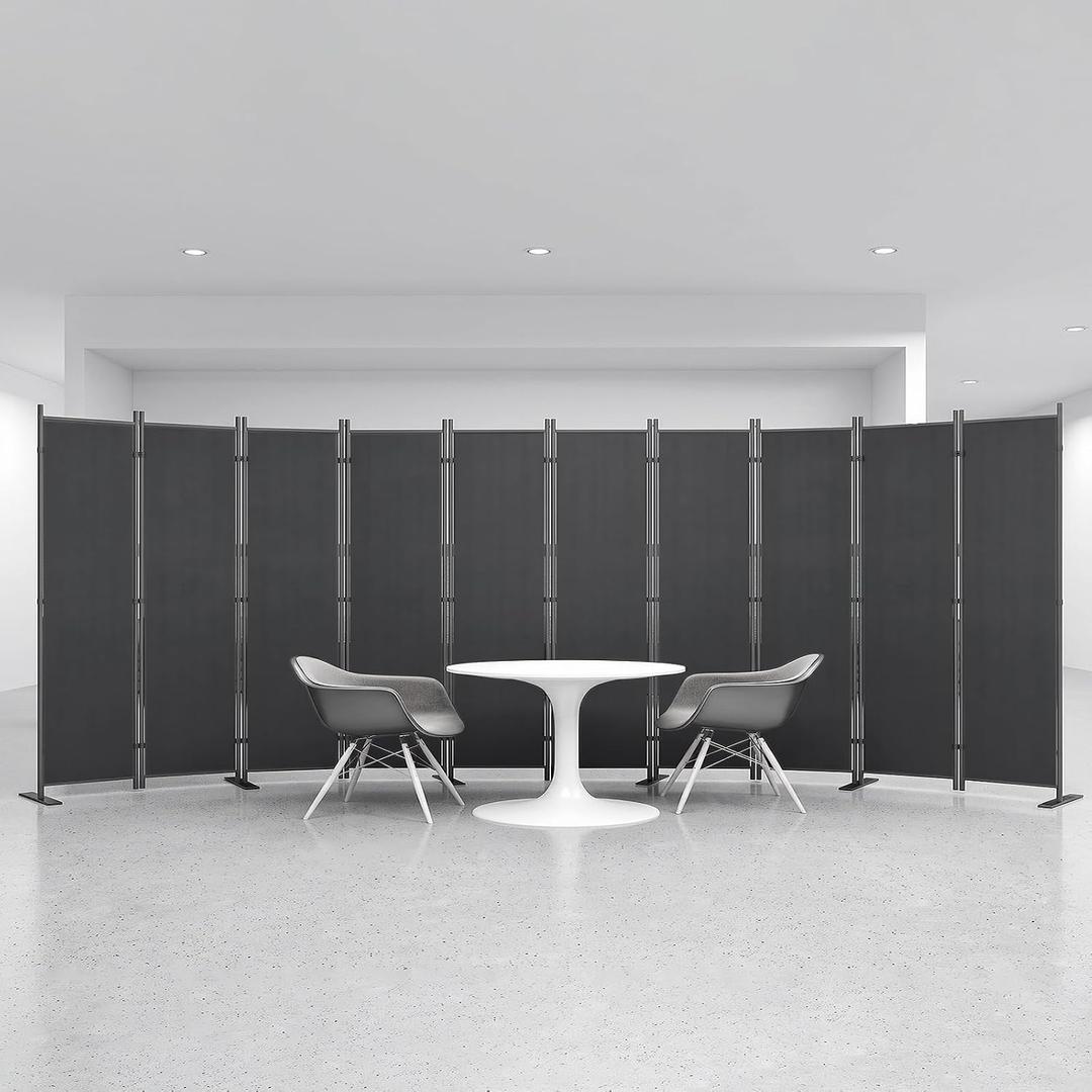 10-Panel 6 ft Tall Indoor Folding Room Divider, Dark Grey