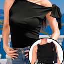 Trendy Tank Tops for Women, Sexy Going Out, High Boat Neck Silk Shirts, Dressy Satin Bow Sleeveless (Black, L)