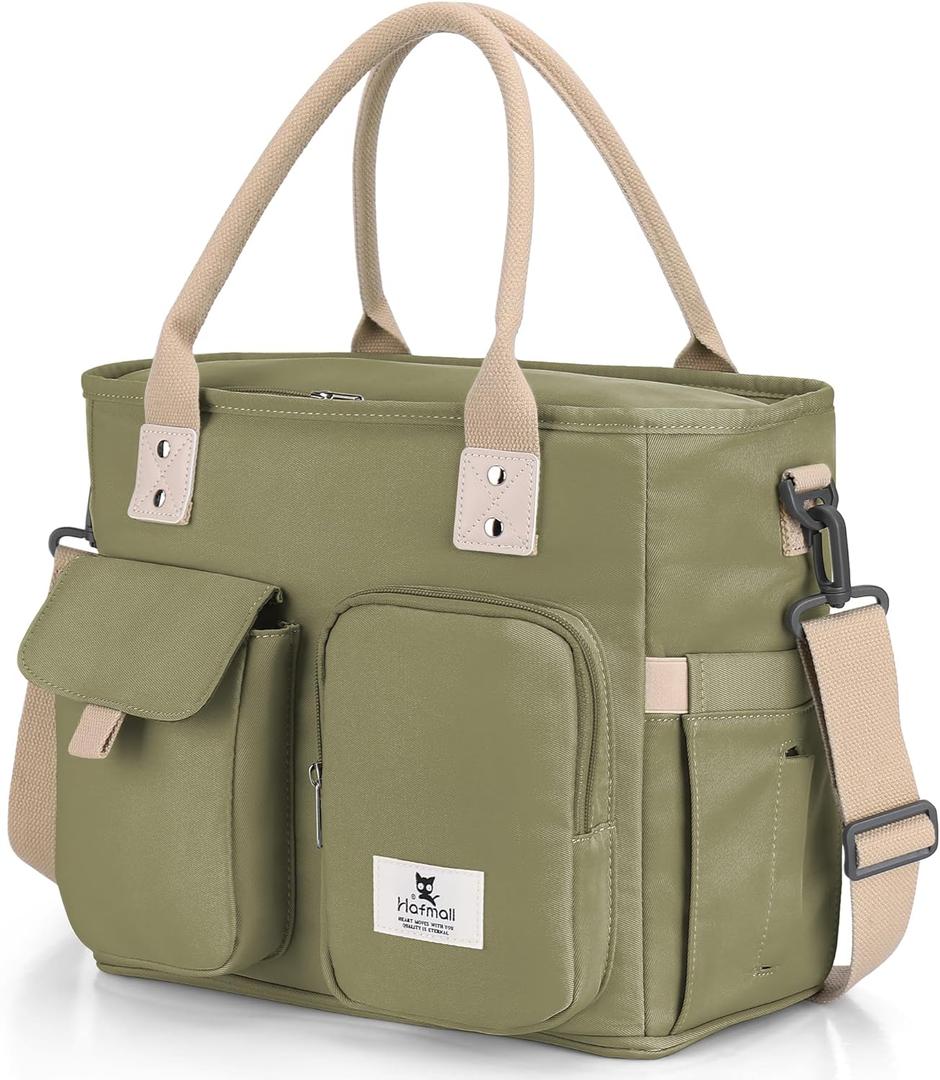 Hafmall Insulated Lunch Bag for Adults,Big lunch box for men, Wide Opening Insulated Bag with Shoulder Strap, Reusable Adult Lunch Bag For Work, Picnic(Deep Greene)