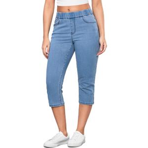 GRAPENT Capris Jeans for Women High Waisted Trendy Pull On Elastic Waist Split Hem Skinny Stretchy Denim Capri Pants (Large, Breezy Blue)