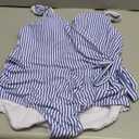 Yonique Plus Size One Piece Swimsuits for Women Tummy Control Bathing Suits Full Coverage Swimwear Blue Stripe 18W