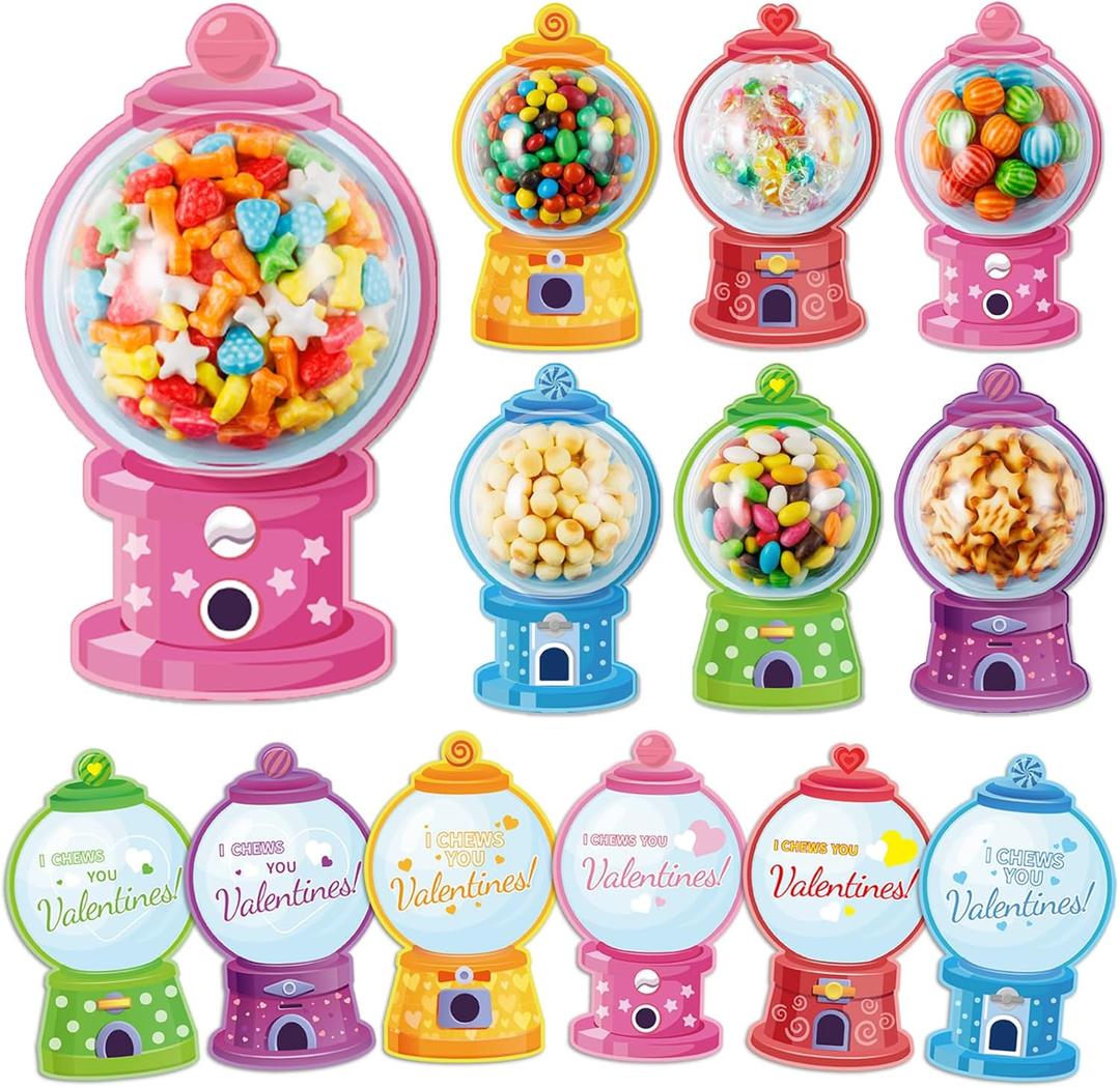 Jumlys Valentines Cards for Kids Classroom, 48 Pack Gumball Machine Valentines Candy Card Set, DIY Valentine Exchange Cards with Plastic Domes, Ideal Valentines Day Gifts for Boys Girls School