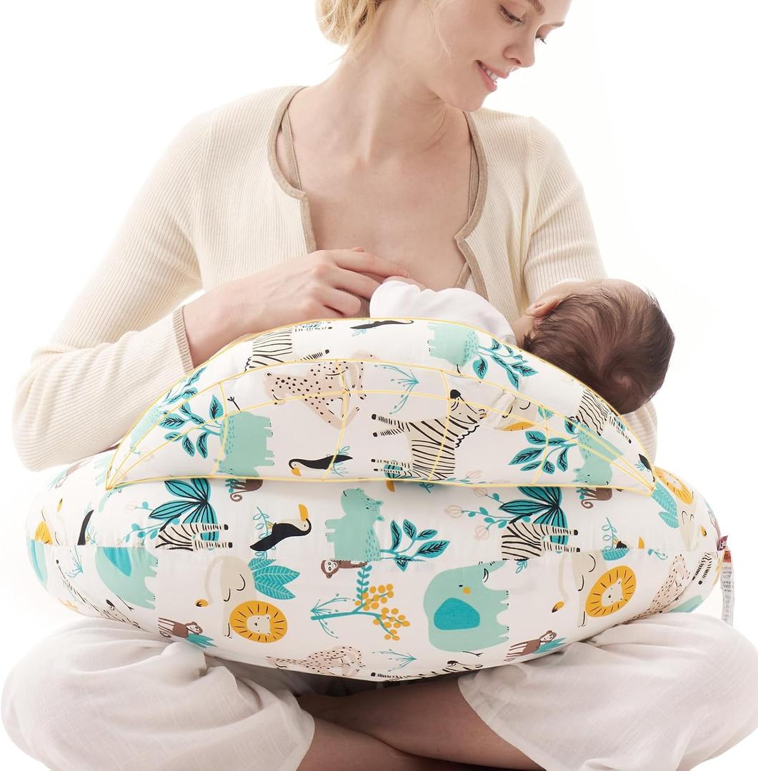 Momcozy Innovative Safety Guard Nursing Pillow for Breastfeeding- Wider Feeding Pillows for More Support for Mom & Baby- Easier Nursing & Hand Free- Fit for All, Removable Cotton Cover