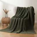 Bunnikins & Clover Olive Green Throw Blanket for Couch, Waffle Knit Blanket Throw, Super Soft Warm Dark Green Throw Blanket for Home Decor,Sofa and Living Room, 60"x80"