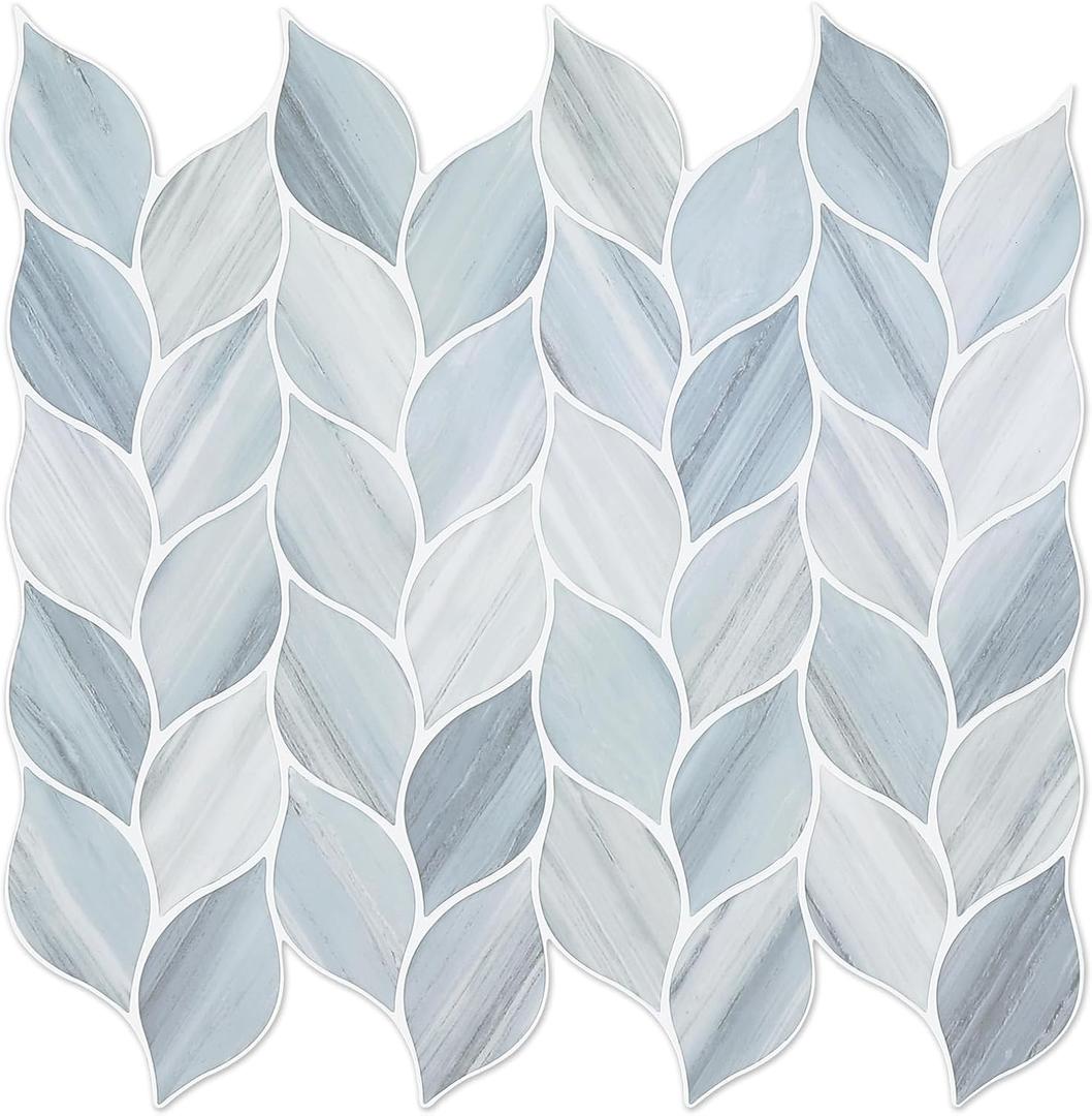 Tilingview 10 Pcs Vinyl Leaf Peel and Stick Tile for Kitchen Backsplash, Premium Self-Adhesive Tiles Plastic Wall Stickers Art Mosaics (Blue Gray) (12"x12"x0.04")