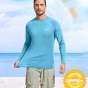 ASTRYON 2 Pack Mens Sun Protection Shirts UPF 50+ Long Sleeve Swim Rash Guard for Fishing, Running, Quick Dry Lightweight Blue White (XL)