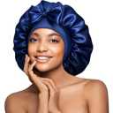 Umisleep Double-Sided 100% 22 Momme Mulberry Silk Bonnet for Sleeping Women, Large Silk Hair Wrap for Long Curly Hair, Non-Slip Sleep Cap with Adjustable Band, Navy Blue
