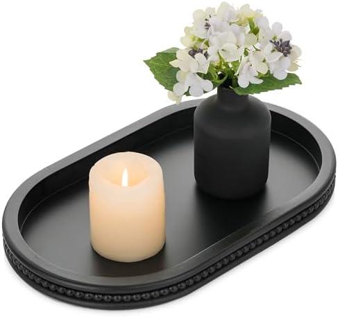 Hanobe Decorative Trays for Coffee Table : Black Oval Centerpiece Tray Wood for Farmhouse Entry Table Decor Round Bathroom Tray for Living Room Kitchen Counter