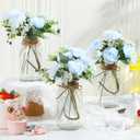 Zeyune 6 Sets Mason Jar Table Centerpiece with Artificial Peony Baby's Breath Flower Centerpieces Faux Flowers with Rope for Wedding Reception Engagement Bridal Shower Rustic Table Decor(Blue)