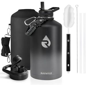 RAYMYLO One Gallon Water Bottle Insulated, Triple Walled Vacuum Stainless Steel (Cold for 48 Hrs), Leak Proof & Non-BPA, Large Water Flask Jug with Paracord Handle