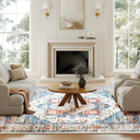 Washable 9x12 Area Rugs, Rugs for Living Room, Low-Pile Water&Stain Resistant Carpet Vintage Distressed Printed Non-Slip Carpet for Bedroom Bathroom Kitchen-Blue