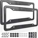 Carbon Fiber License Plate Frames- 2 Pack Black Aluminum Front & Rear Auto Car Tag Holder, Heavy Duty Bracket with Mount Hardware, Screws Caps, Rattle Proof Pads (Carbon Pattern