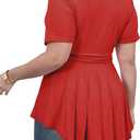 Gocolloa Plus Size Tops for Women Summer Short Sleeve V Neck Casual Shirts Dressy Pleated Wrap Tunic Top Blouses (Red)