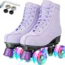 Silvertree Roller Skates for Women and Men PU Leather High-top Adult Roller Derby Skates Wheels Light Up Roller Skates Four-Wheel Shiny Roller Skates for Girls Boys Unisex 38