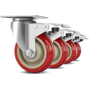 4 Inch Heavy Duty Swivel Caster Wheels with Brake, Set of 4, Industrial Locking Rolling Plate Casters Wheels for Furniture, Cart, Table and Workbench, Easily Load 2200lbs
