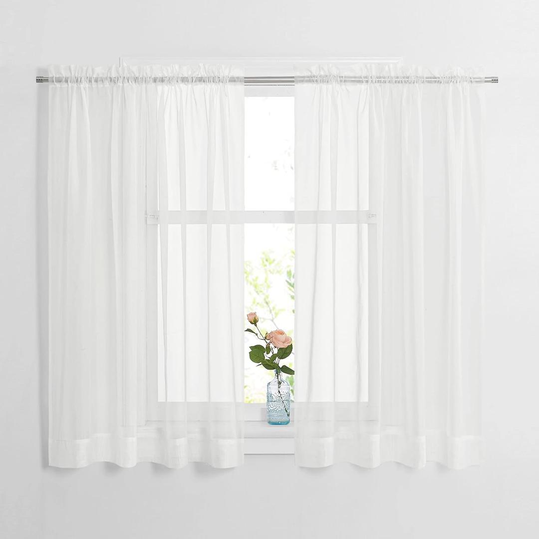 NICETOWN Voile Sheer Window Curtains for Small Window, Rod Pocket Elegant Airy Sheer Curtain Drapes for Nursery/Bedroom, W60 x L45, 2 Panels, Ivory