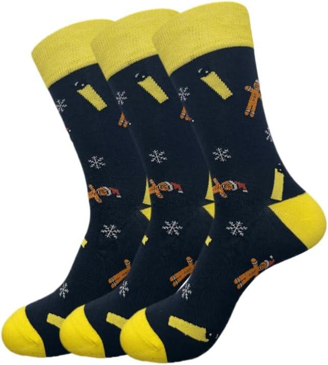 Christmas Gingerbread Man Socks 3 Pairs - Funny Holiday Crew Socks with Santa Hat & Snowflake, Festive Xmas Stocking Stuffers Secret Santa Gifts for Men Women