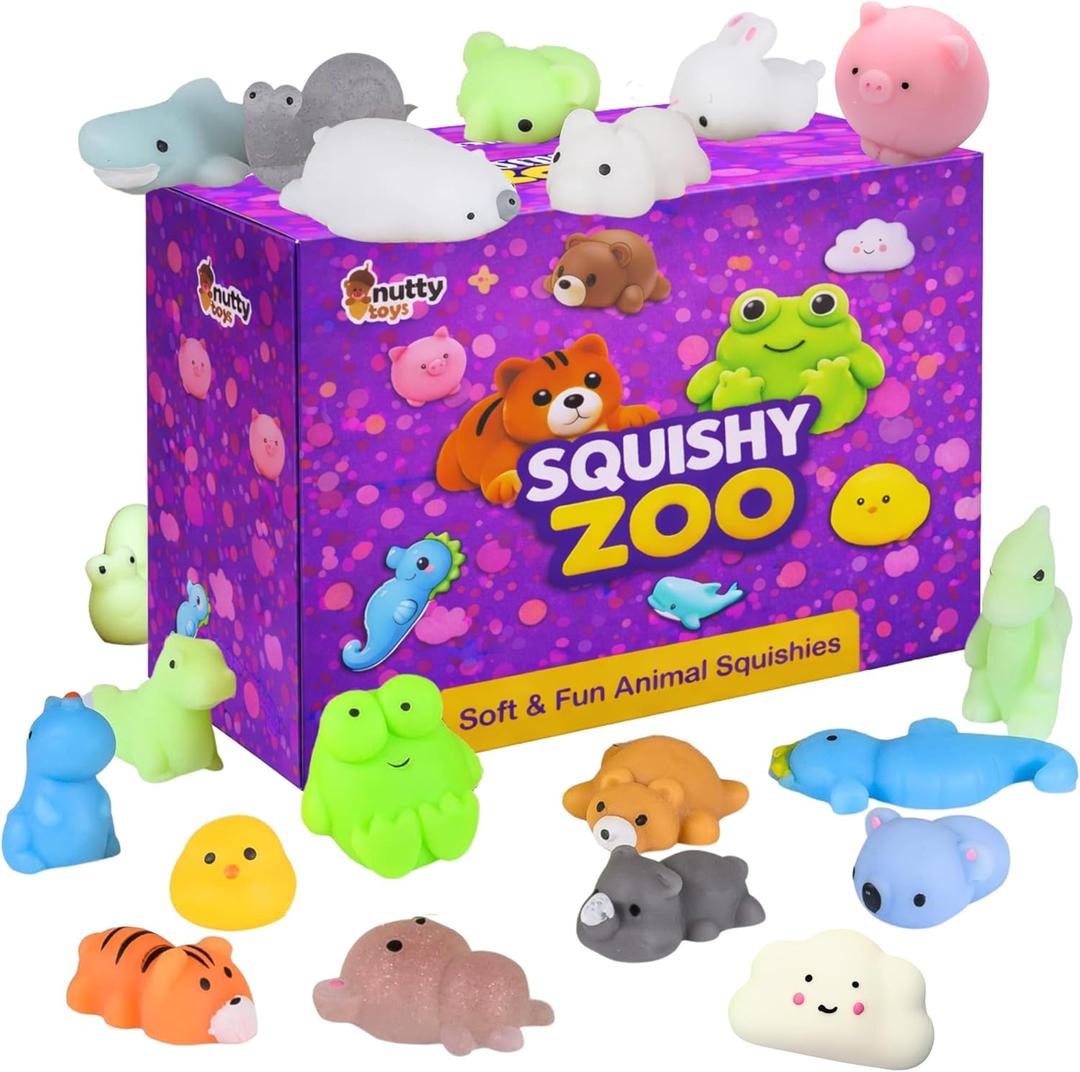 Nutty Toys Animal Squishies, 20 Soft & Cute Kawaii Fidgets | Top Classroom Prizes, Bulk Pinata & Easter Egg Fillers | Unique Gifts for Kids, Teens, Adults | Best Boys & Girls Valentines Day Idea 2026
