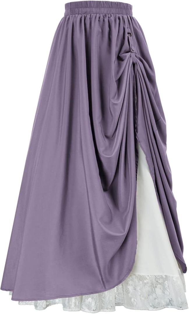 Scarlet Darkness Maxi Long Skirt for Women Double Layered Renaissance Skirts (Large, Purple)