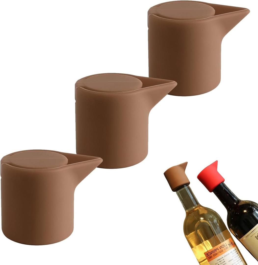 Ultimate Leakproof Wine & Champagne Stopper Set - Durable Silicone Beverage Bottle Sealers, Airtight Portable Wine Savers for Home, Bar, Restaurant, Festivals & New Year Celebrations 3PCS (Brown)