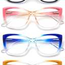 3-Pack Reading Glasses for Women Style Frame Spring Hinge Clear Lens Readers Glasses A04: 4 Colors Mix, 4.0 x