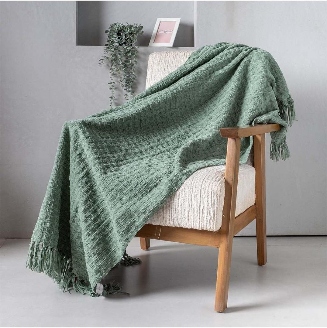 Folkulture Throw Blanket | (60 x 50) Chunky Knit Blanket for Bed, Couch | Boho Chenille White Thick Knitted Throw Blanket | Ultra Soft, Plush, Lightweight, Machine Wash and Giftable (Sage Dream) (60" x 50" - Fluffy, Sage Dream)