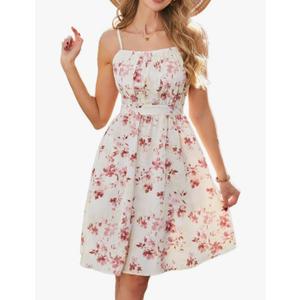 Women's Summer Dresses Spaghetti Strap Sleeveless Beach Floral Sundress with Pockets A Line Flowy Casual Smocked Midi Dress Small
