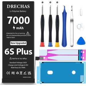 [7000mAh]Battery for iPhone 6S Plus, New Upgraded High Capacity 0 Cycle Li-Polymer Replacement Battery for iPhone 6S Plus Models A1634, A1687, A1699 with Complete Professional Repair Tool Kit
