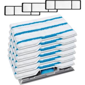 KEEPOW Reusable Mop Replacement Pads Compatible with Shark Vac Mop VM252 VM200 VC205 VM250 VM180 VM401 QM250 VM190, Washable Vacuum Mop Pad Refills, Upgraded Dirt Chamber for Floor Mop (1+3+6 Pads)