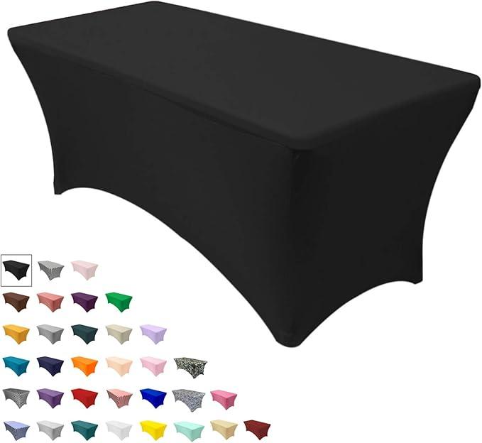 YOUR CHAIR COVERS Rectangular Spandex Tablecloth 6ft Fitted Wedding Event Patio Decorations Elastic Fabric Stretch Cover for Folding Table (Black)