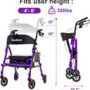 BlessReach Lightweight Foldable Rollator Walkers with Seat for Seniors, 350 lb Capacity, 5-Position Adjustable Height, Premium Hybrid Rolling Walker - Aluminum and Carbon Steel (Purple)