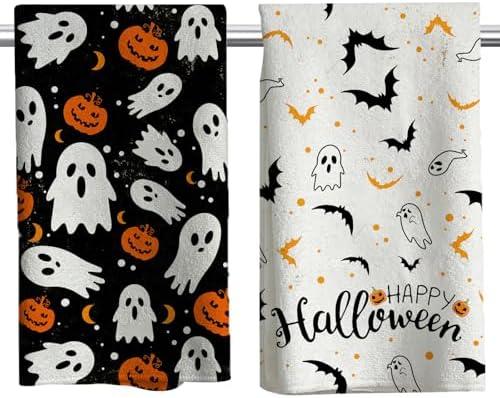 HINGTAI 2Pcs Halloween Kitchen Towels Halloween Hand Towels, 18x26 Inch Drying Cloth Towel Halloween Scary Halloween Dish Towels for Kitchen Home, Living Room Dining Room Table Decor