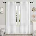 Nanspring White Semi Sheer Linen Curtains 88 Inch Length for Living Room Back Tab Rod Pocket Modern Farmhouse Coastal Decor 2 Panels Set Linen Textured Gauze Curtains for Dining Room Office 52x88