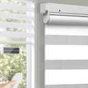 No Drill Motorized Zebra Blinds with Remote,Cordless Shades Dual Layer,Thermal Insulated Upgraded Shades(White,35" W x 72" H)