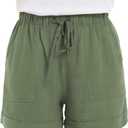 KINGFEN Women Casual Shorts Drawstring Comfy Elastic Waist Shorts Summer Pull On Short with Pockets(S-2XL) (Green)