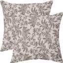 Floral Block Print Pillow Covers 18x18 Set of 2 Vintage Flower Brown Grey Decorative Throw Pillows Outdoor Rustic Farmhouse Pillowcases Cushion Case Decor for Home Sofa Couch Bed