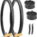 Hycline Mountain Bike Tires Set: 2-Pack 26/27.5/29x2.1 Inch Folding Replacement All-Terrain High-Density Bicycle Tires with Pair Tubes & Tire Levers Compatible for Street Off-Road Riding