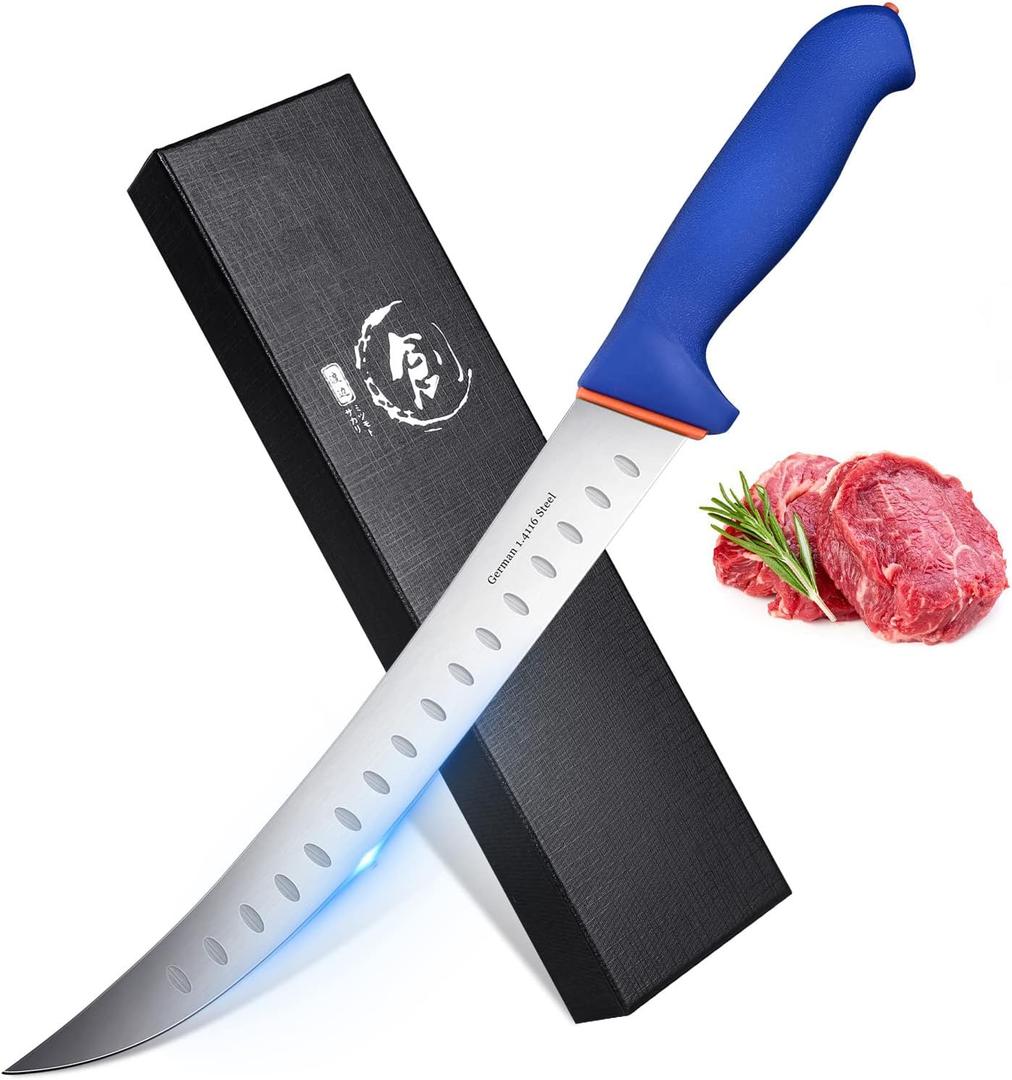 DRAGON RIOT Premium Butcher Breaking Knife, 10 Inch Curved Cimeter Knife-Meat Trimming Butcher Knife Turkey Carving German Stainless Steel with Fibre Handle