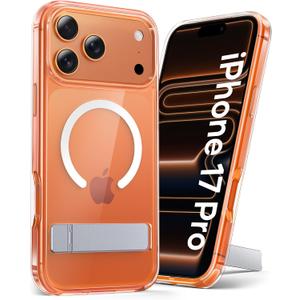 Magnetic for iPhone 17 Pro Case, Built-in Kickstand Non-Yellowing & Compatible with MagSafe & Camera Protection Shockproof Full Body Protective Transparent Phone Case for iPhone 17 Pro, Clear