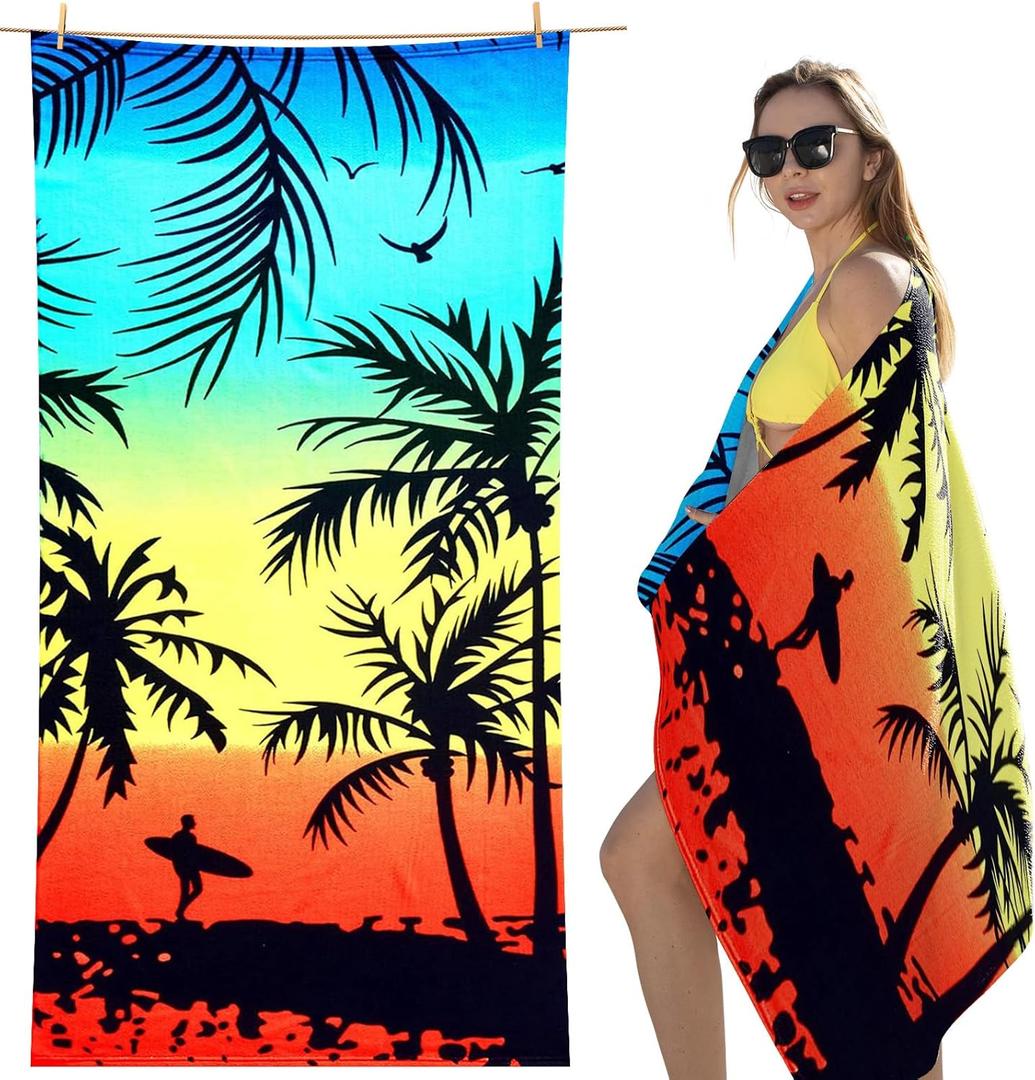 cabanana Microfiber Beach Towel Oversized - Quick Dry Beach Towels, Lightweight Thin for Travel, Large Size 70x40 Compact Pool Towel Beach Essentials (Coconut Tree)